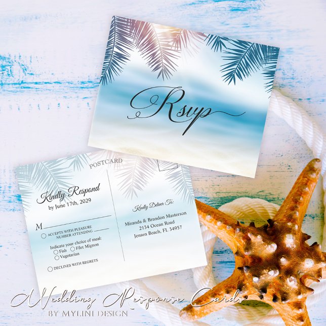 Palm Tree Tropical Island Beach Wedding RSVP Card (Creator Uploaded)