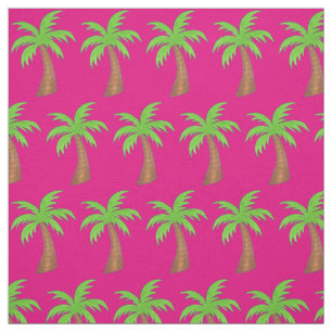 Palm Tree Tropical Island Hot Pink Green Beach Fun Fabric
