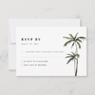 Palm Tree Tropical Island Minimal Beach Wedding RSVP Card