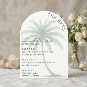 Palm Tree Tropical Island Watercolor Arched Menu Invitation