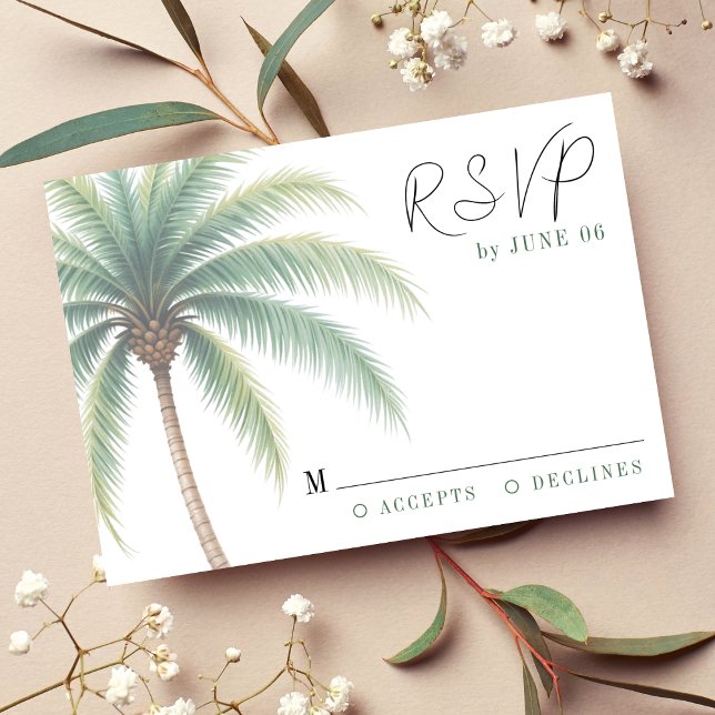 Palm Tree Tropical Island Watercolor Green Wedding RSVP Card (Palm Tree Tropical Island Watercolor Green Wedding RSVP Card
)