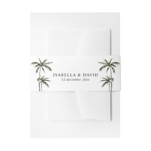 Palm Tree Tropical Minimal Green Wedding  Invitation Belly Band