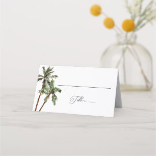 Palm Tree Tropical Minimal Green Wedding  Place Card