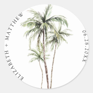 Palm Tree Tropical   Minimal Wedding Classic Round Sticker