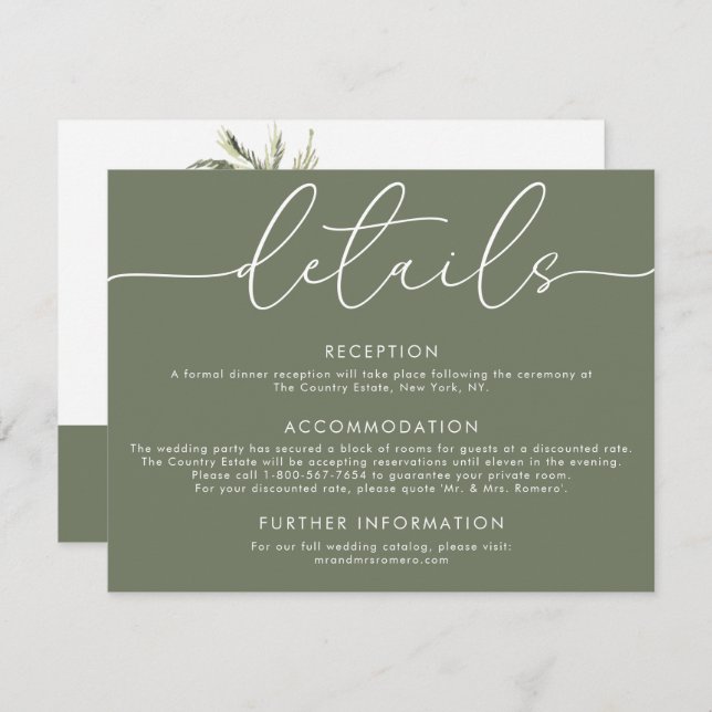 Palm Tree Tropical | Minimal Wedding Details Card (Front/Back)