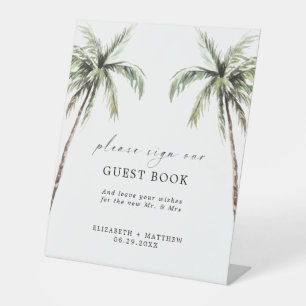 Palm Tree Tropical   Minimal Wedding Guest Book Pedestal Sign