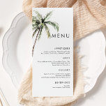 Palm Tree Tropical | Minimal Wedding Menu<br><div class="desc">Sandy beaches and warm breezes are what this design is all about. Celebrate your tropical wedding theme with our simple,  minimal palm tree design. This design is fully customisable and features beautiful watercolor palm trees and sans serif typography.</div>