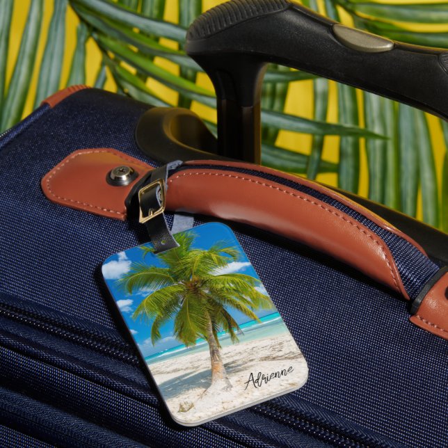 Palm Tree Tropical Paradise Personalised Luggage Tag (Front Insitu 1)