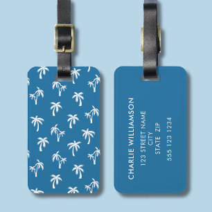 Palm Tree Tropical pattern blue Luggage Tag