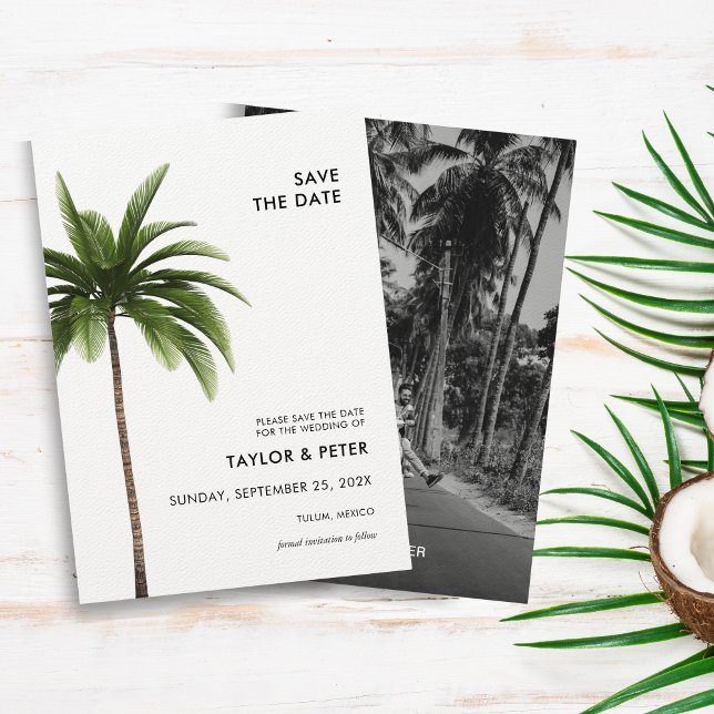 Palm Tree Tropical Photo Wedding Save the Date Invitation (Creator Uploaded)