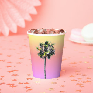 Palm Tree Tropical Pink Yellow Ombre Paper cup