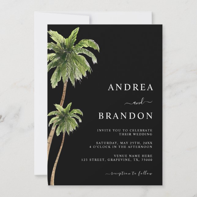 Palm Tree Tropical Sand Beach Wedding All in One  Invitation (Front)