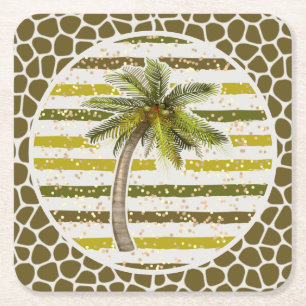 Palm Tree Tropical Square Paper Coaster