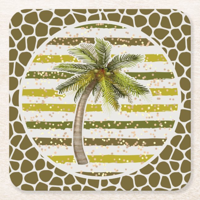 Palm Tree Tropical Square Paper Coaster (Front)