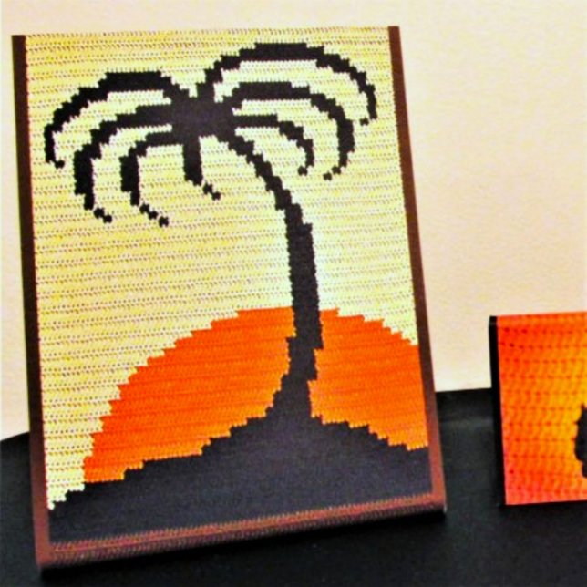 Palm Tree Tropical Sunset Designer Crochet Print Pedestal Sign (Creator Uploaded)