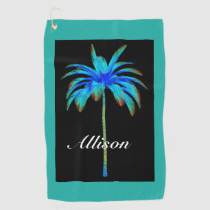 Palm Tree Tropical Turquoise Personalised Golf Towel