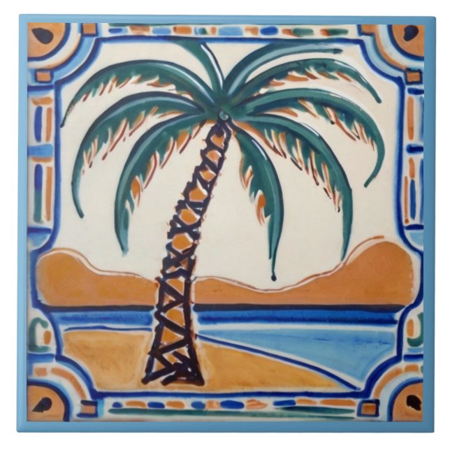 Palm Tree tropical vacation beach house decor Tile (Front)