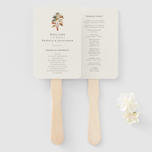 Palm Tree Tropical Wedding Custom Program Hand Fan (Front and Back)