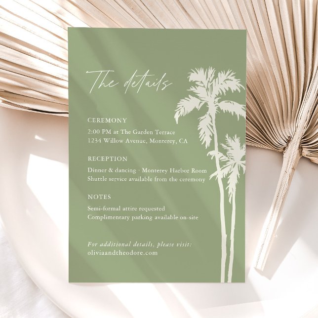 Palm Tree Tropical Wedding Details, Information Enclosure Card (Palm Tree Wedding Details Card tropical information insert card destination wedding stationery)