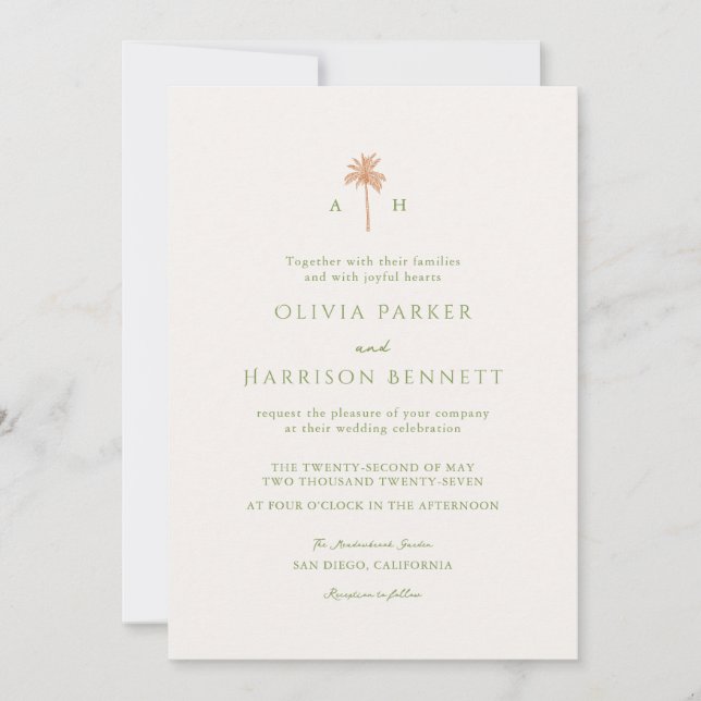 Palm Tree Tropical Wedding Invitation (Front)