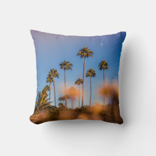 Palm tree under blue sky cushion