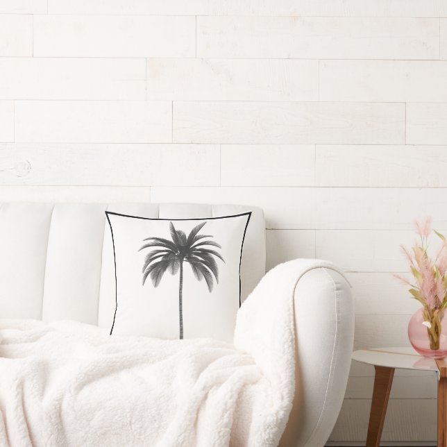 Palm Tree Vintage Black White Tropical Elegant Cushion (Couch)