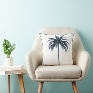 Palm Tree Vintage Blue  frame Tropical Elegant Cushion