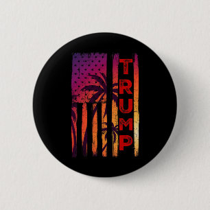 Palm Tree Vintage Distressed American Flag At Suns 6 Cm Round Badge