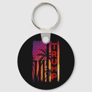 Palm Tree Vintage Distressed American Flag At Suns Key Ring