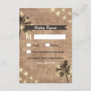 Palm Tree Vintage Lights Beach Wedding RSVP Cards