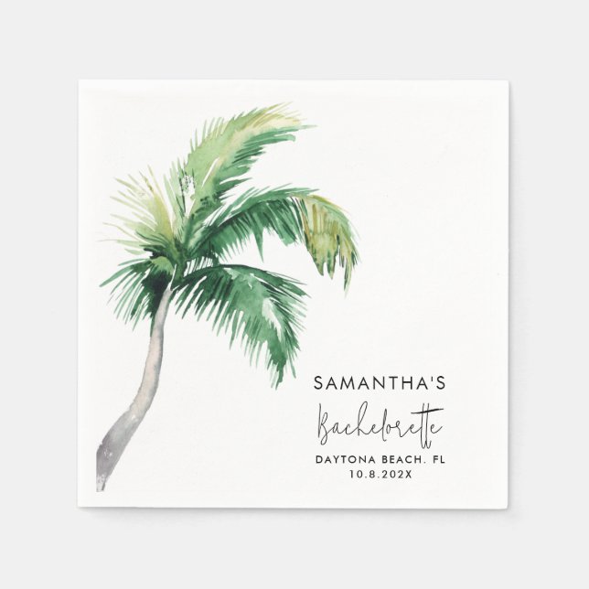Palm Tree Watercolor Bachelorette Paper Napkin (Front)