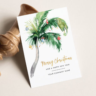 Palm Tree Watercolor Business Christmas Holiday Card