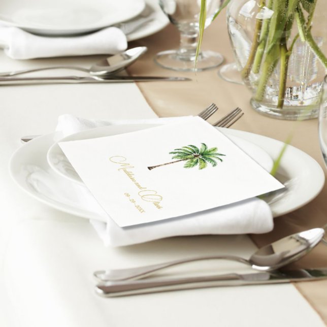  Palm Tree Watercolor Elegant Simple Wedding  Napkin (Creator Uploaded)