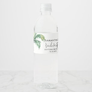 Palm Tree Watercolor Personalised Bachelorette Water Bottle Label