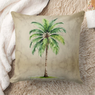 Palm Tree Watercolor Tropical Vintage Elegant Cushion