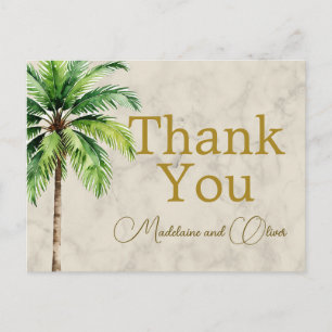 Palm Tree Watercolor Tropical Wedding Thank You Postcard