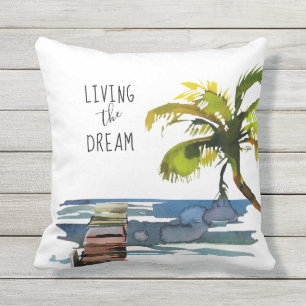 Palm Tree Waterfront Living the Dream Tropical Cushion