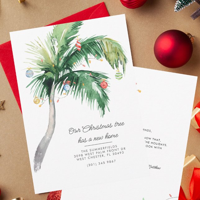 Palm Tree We've Moved Christmas Moving Announcement (Christmas Tropical Palm Tree Script Moving Announcement)