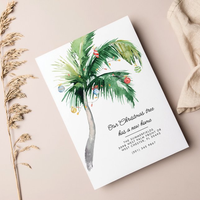 Palm Tree We've Moved Coastal Christmas Holiday Announcement (Palm Tree Decorated Holiday Moving Announcement Card)