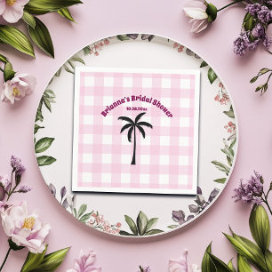 Palm Tree White Pink Checkered Bridal Shower Napkin