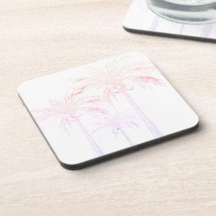 Palm Tree White Pink Modern Watercolor Tropical Coaster