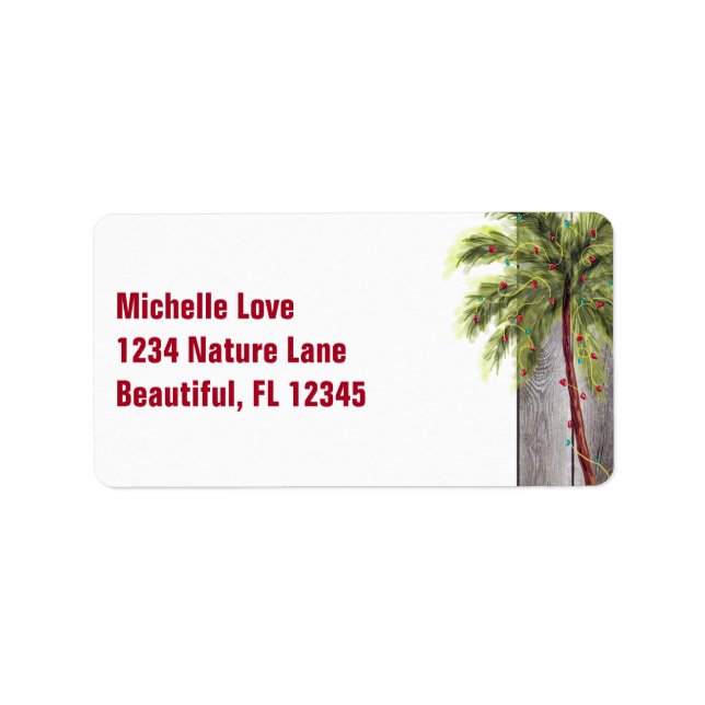 Palm Tree with Christmas Lights Beach Address Label (Front)