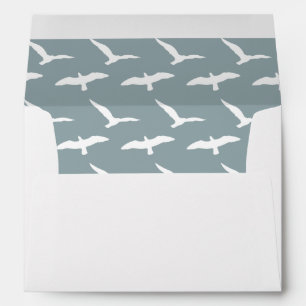 Palm Tree with dusky blue seagull liner wedding Envelopes