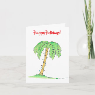 Palm Tree with Holiday Lights "Happy Holidays" Card