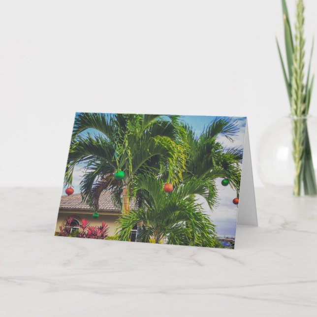 Palm Tree with Ornaments Holiday Card (Front)
