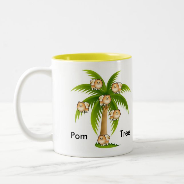 Palm Tree with Pomeranians Two-Tone Coffee Mug (Left)