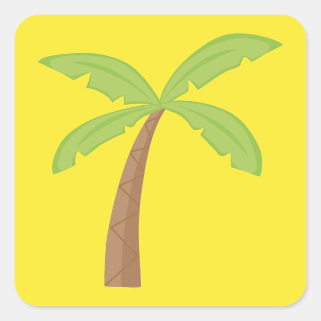 Palm tree yellow background square sticker (Front)