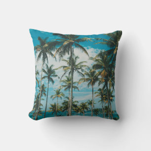 Palm trees above the ocean, vintage toned and retr cushion