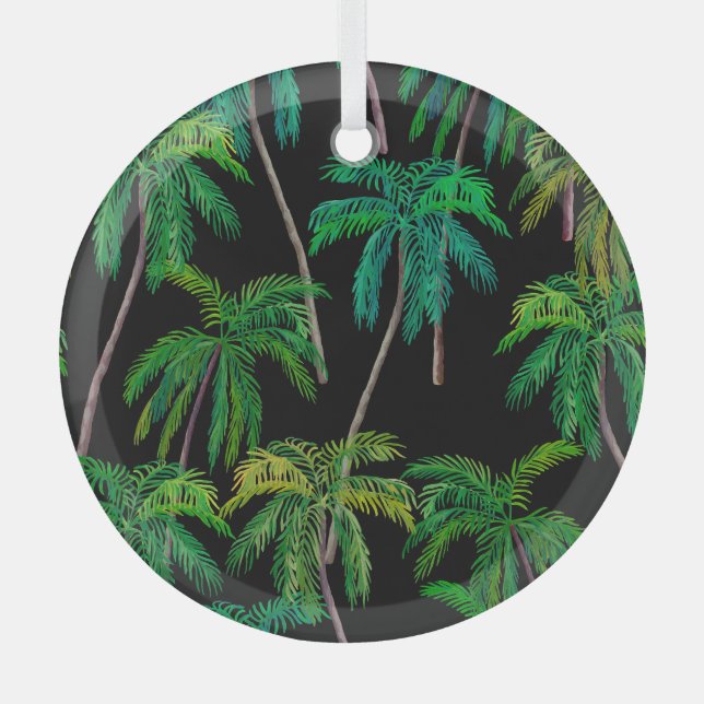 Palm Trees: Acrylic Summer Pattern. Glass Tree Decoration (Front)