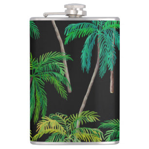 Palm Trees: Acrylic Summer Pattern. Hip Flask